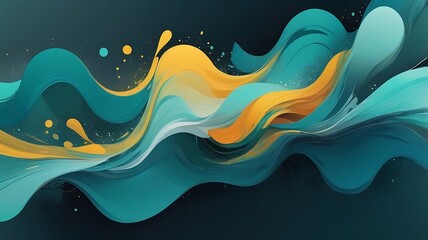 Abstract digital painting vector liquid form background of green and yellow waves with random pattern on a dark green background