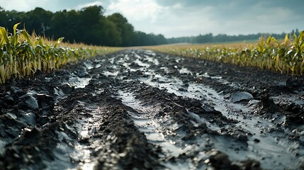 Naklejka premium Crop damage in a field using the example of a maize field devastated by hail in the Unterallgu region Bavaria Germany : Generative AI