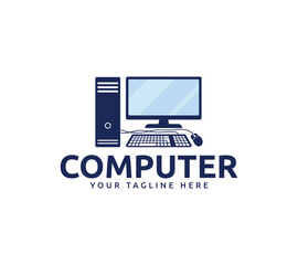 Computer desktop PC logo design icon, Vector illustration.