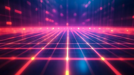 Abstract Neon Grid Background, Futuristic Design, Cyberpunk