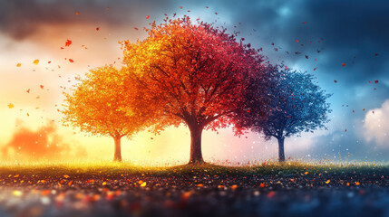 Tree Growth and Seasons: A tree depicted through different seasons, showcasing how growth continues year-round.