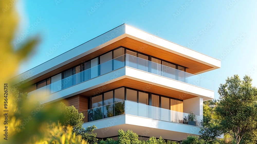 Poster upper part of a contemporary house modern architecture : generative ai