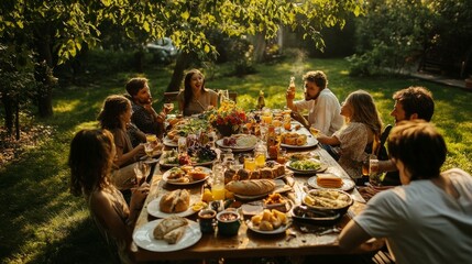 A wonderfully prepared table, banquet, feast surrounded by greenery
