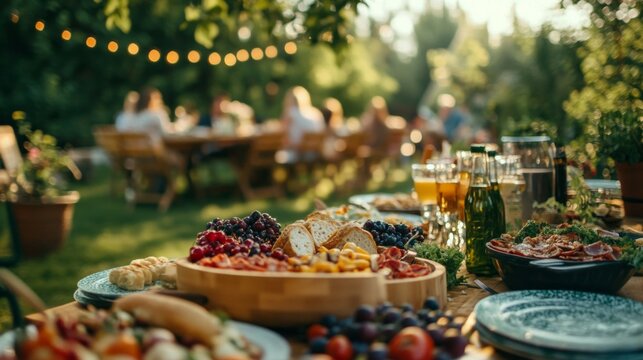A wonderfully prepared table, banquet, feast surrounded by greenery
