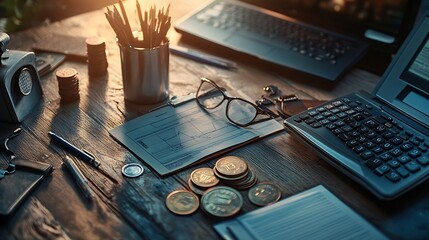 Financial planning table top objects still life : Generative AI