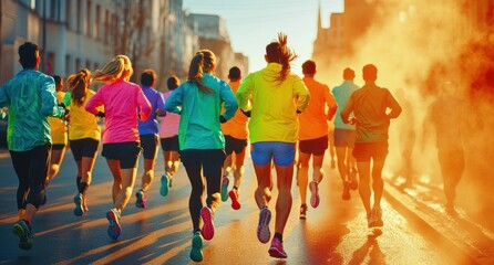 Runners in the City at Sunset