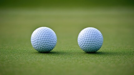 Two golf balls side by side on a green, symbolizing competition, strategy, or teamwork in a doubles game. -