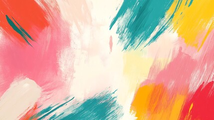 Obraz premium Abstract background with colorful brushstrokes in shades of pink, orange, yellow, and teal.