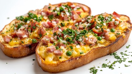 Corn toast with ham and Oaxaca cheese on white background Traditional mexican food : Generative AI