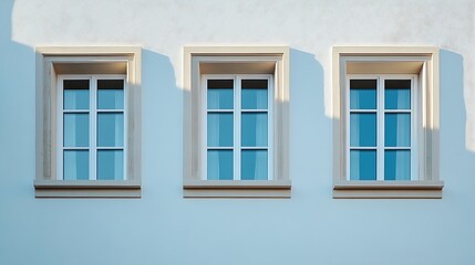 Several windows on the wall of a building with a white facade New windows have been installed in a house under construction with a light facade Front view closeup : Generative AI
