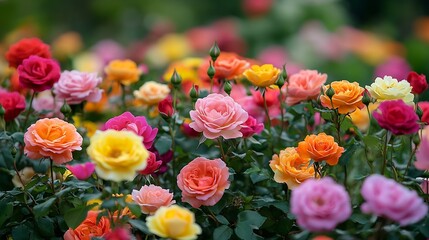 Summers Palette Multicolor Roses in Full Bloom in UK Gardens : Generative AI