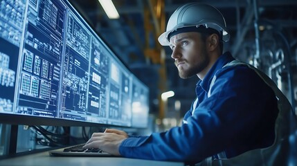 Unhappy Engineer Operator Using SCADA System At Industrial Plant : Generative AI