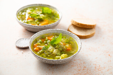Homemade minestrone with green pea