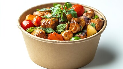 PNG Concept of lunch paper bowl with food isolated on white background : Generative AI