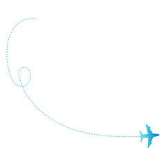 Colorful Airplane Dotted Path Silhouette Isolated on White Background, Vector Graphic Design.