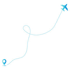 Colorful Airplane Dotted Path Silhouette Isolated on White Background, Vector Graphic Design.