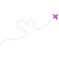 Colorful Airplane Dotted Path Silhouette Isolated on White Background, Vector Graphic Design.