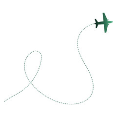Colorful Airplane Dotted Path Silhouette Isolated on White Background, Vector Graphic Design.