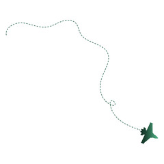 Colorful Airplane Dotted Path Silhouette Isolated on White Background, Vector Graphic Design.