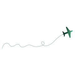 Colorful Airplane Dotted Path Silhouette Isolated on White Background, Vector Graphic Design.