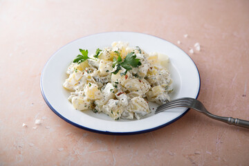 Homemade potato salad with pickles