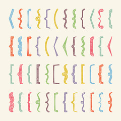 Shaded text brackets, colorful quotation box. Curly, square and corner parentheses. Vintage typographical symbol, calligraphic quote frame. Doodle, lettering element. Vector illustration