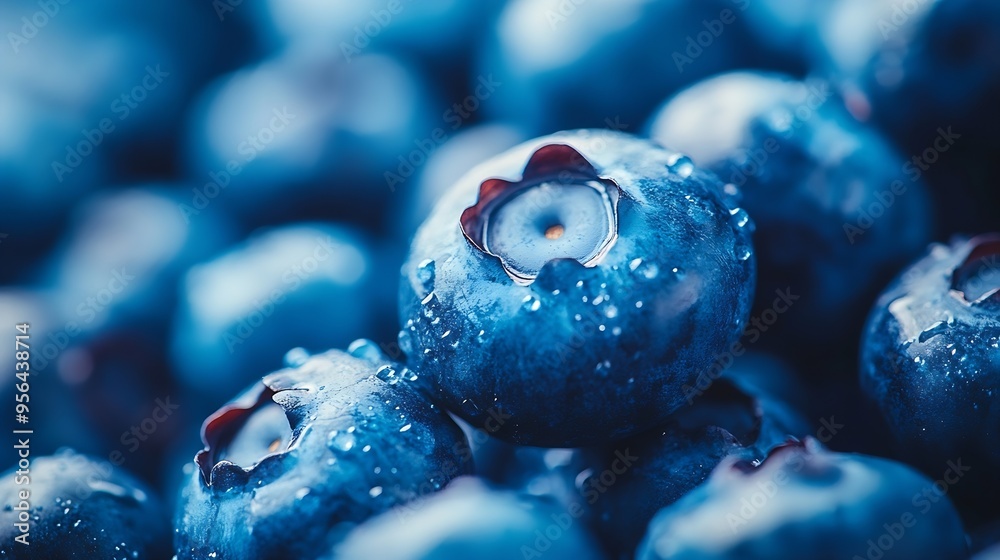 Poster fresh blueberry background texture blueberry berries close up macro shot : generative ai