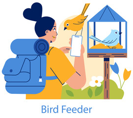 Birdwatching. Flat Vector Illustration