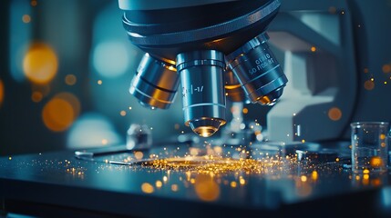 Panoramic web banner of microscope in medical research lab for science laboratorystudy for making vaccine to protection a coronavirus COVID19scientist research in medical science labor : Generative AI