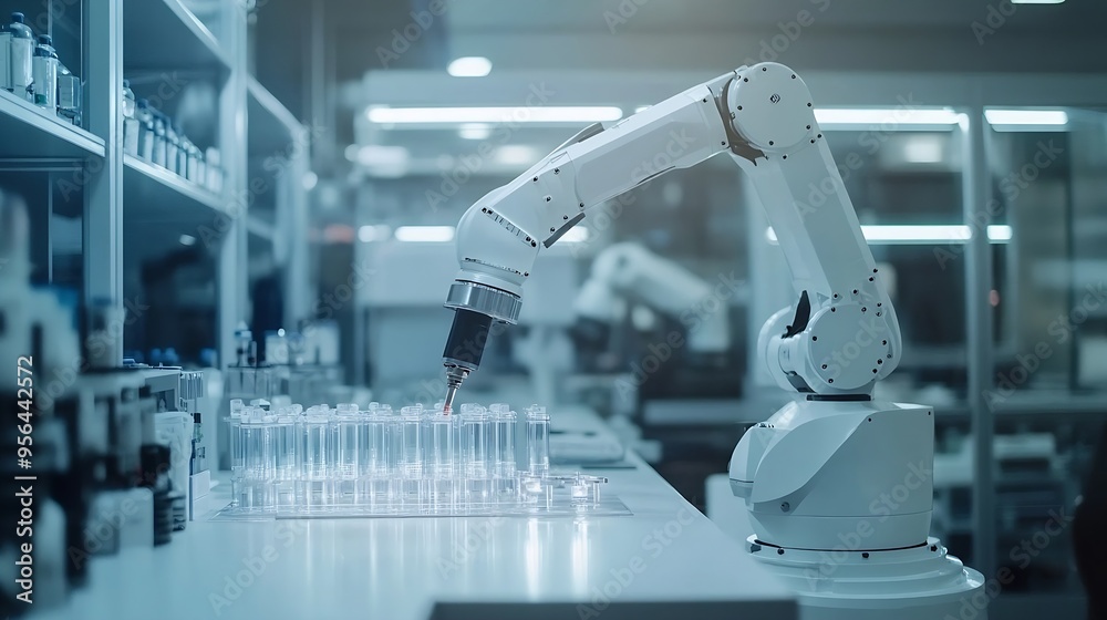 Poster Industry 40 Ai Smart industry of digital factory industrial revolution Engineer control robotics automatic arms machine with monitoring Ai system software Digital manufacturing operati : Generative AI