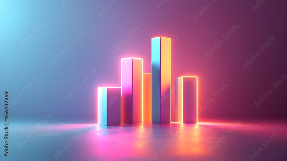 Wall mural Neon Bar Chart Abstract Background