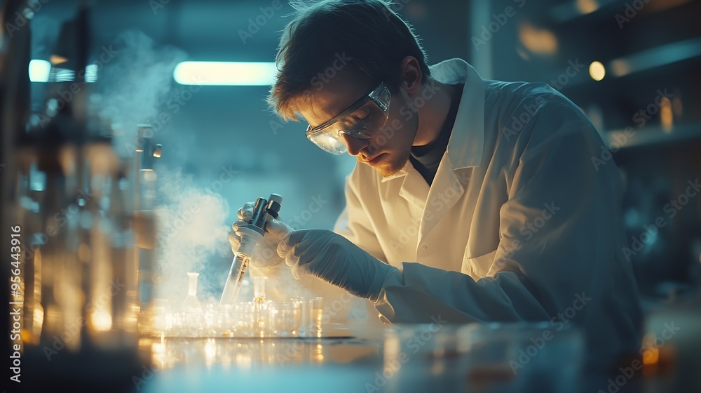 Aufkleber in a modern laboratory research scientist conducts experiments : generative ai