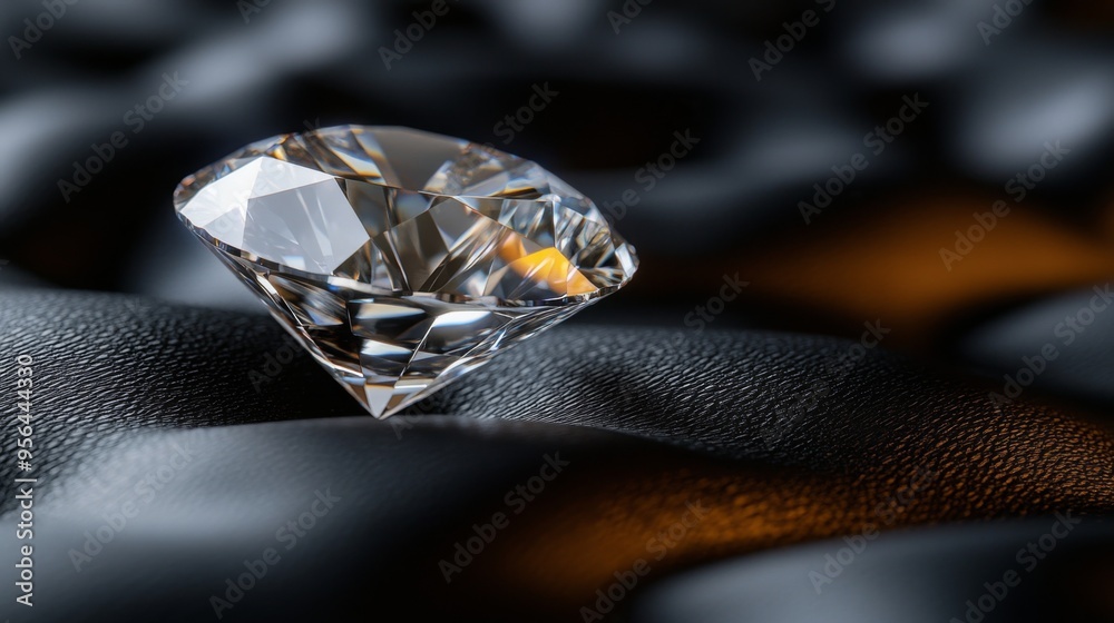 Poster Macro image of a diamond on black velvet, emphasizing its sharp edges and flawless surface