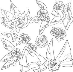 Ribbon bows vectors formed into accessories with rose