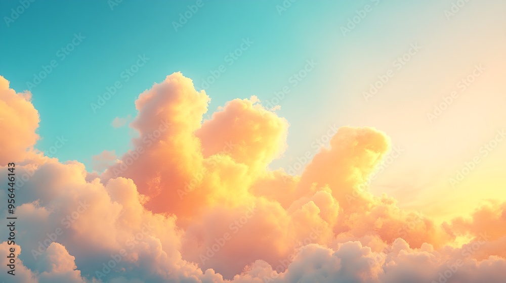 Poster beautiful luxury soft gradient orange gold clouds and sunlight on the blue sky perfect for the backg