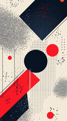 Obraz premium A black and white abstract painting with red and blue splatters