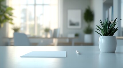 Closeup of a welldetailed white table and copy area in a hazy study space : Generative AI