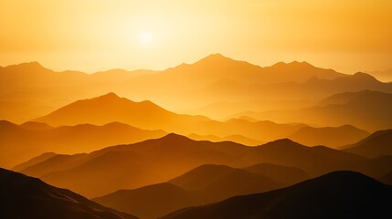 Silhouettes of mountain layer during golden hour : Generative AI
