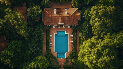 Experience opulent living with this captivating aerial view of a luxurious house and meticulously designed garden showcasing exquisite landscape architecture and lush greenery : Generative AI