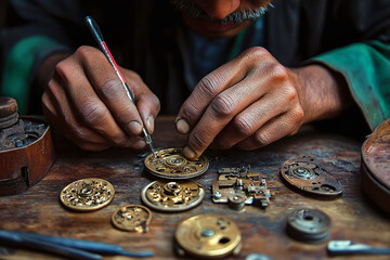 A male factory worker skillfully assembling intricate components