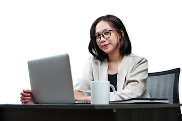 Woman at an office desk isolated transparent