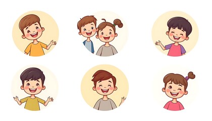 Fototapeta premium Delighted Kids Collection: Vector Illustrations of Happy Children in Round Frames