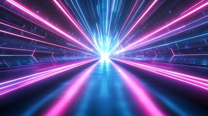 Obraz premium A futuristic neon tunnel with glowing pink and blue lines.