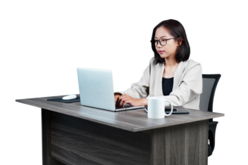 Woman at an office desk isolated transparent