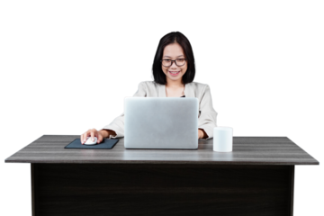 Woman at an office desk isolated transparent