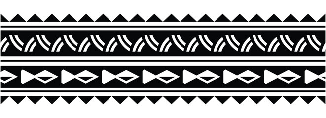 Polynesian tattoo design tribal border. Tribal design ethnic ornament maori band. Samoan Tattoo ribbon sleeve bracelet. Fabric seamless isolated hawaiian armband pattern on white background.