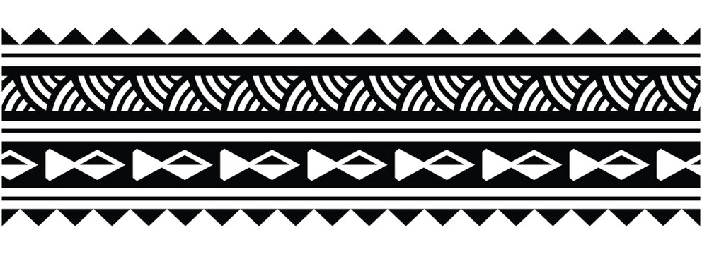 Polynesian pattern tribal tattoo border. Tribal tattoo geometric fore arm samoan band.Tattoo eps forearm samoan sleeve bracelet.Fabric seamless isolated hawaiian pattern on white background.