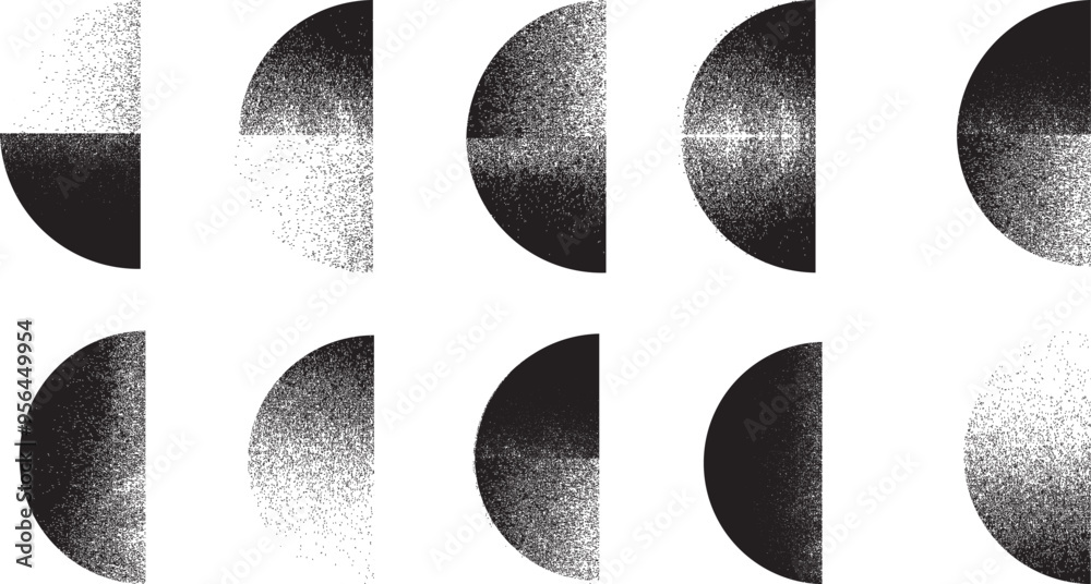 Poster half circles collection .sprayed black half circles set .graffiti art design . noise dispersion semi