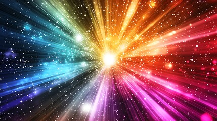 Naklejka premium Colorful light rays radiating from a central point with a sparkling effect.