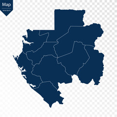 Transparent - High Detailed Blue Map of Gabon. Vector eps10.	
